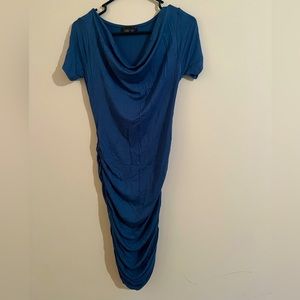 Mother Bee maternity cowl neck blue dress